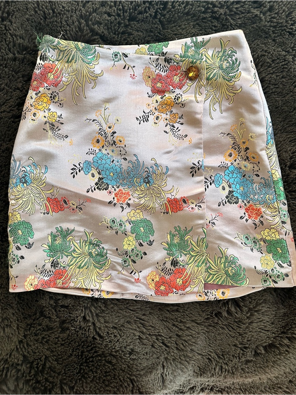 Floral Print Mini Skirt in Cream with Multicolor Blooms
